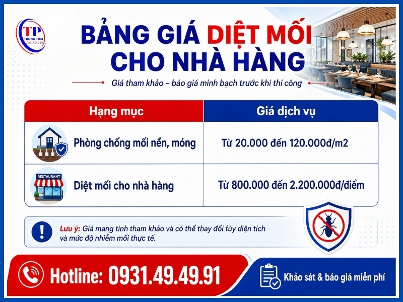 Bảng giá diệt mối cho nhà hàng