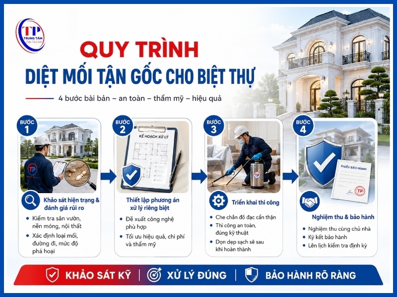 Quy trình diệt mối tận gốc cho biệt thự gồm mấy bước?