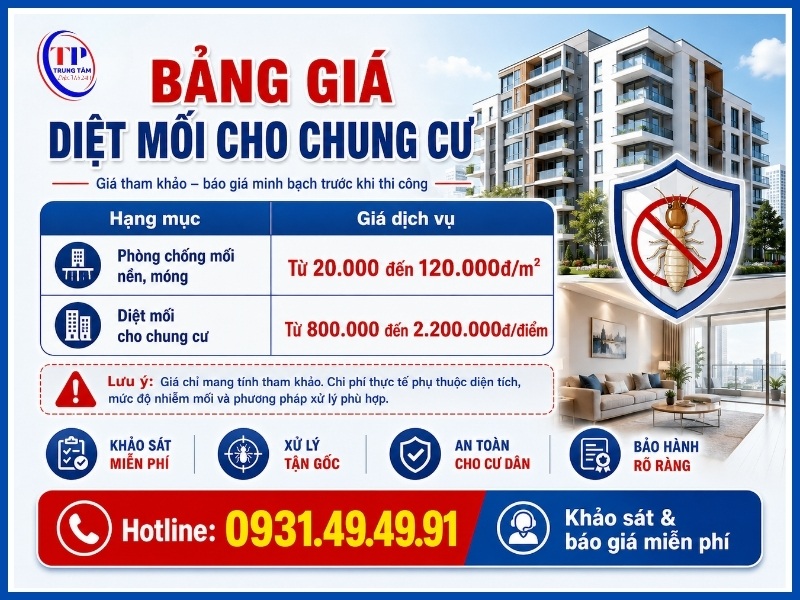Bảng giá diệt mối cho chung cư mới nhất
