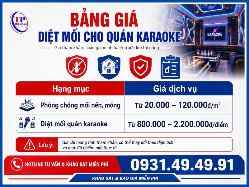 Bảng giá diệt mối cho quán karaoke