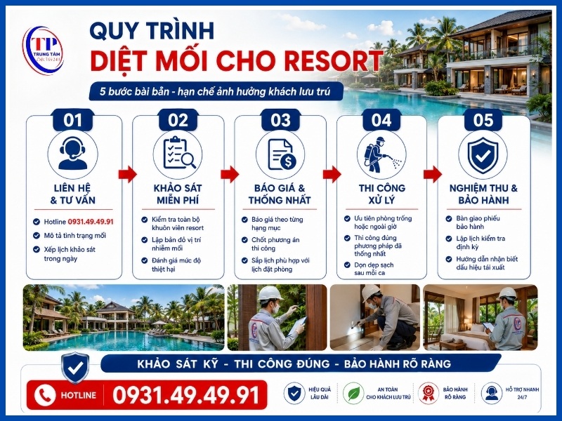 Quy trình 5 bước diệt mối cho resort tại Trung Tâm Diệt Mối 24H