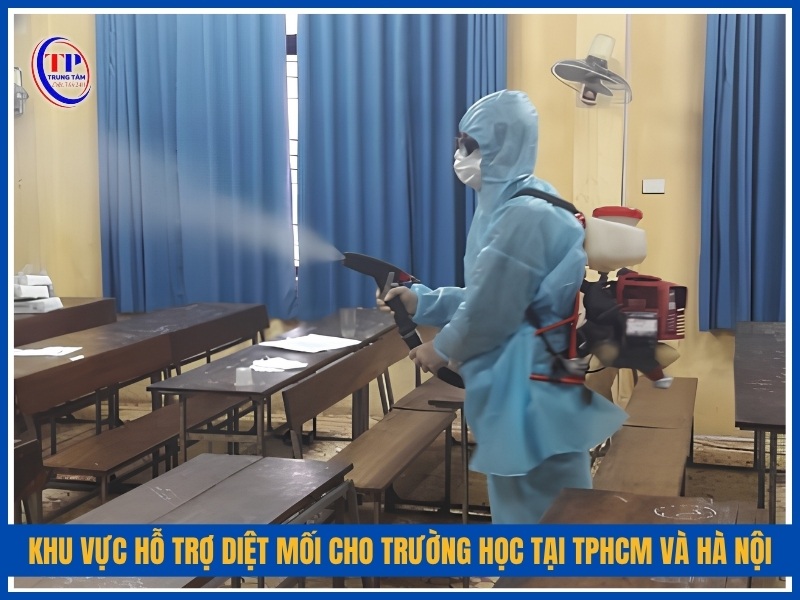 Khu vực hỗ trợ diệt mối cho trường học tại TPHCM và Hà Nội