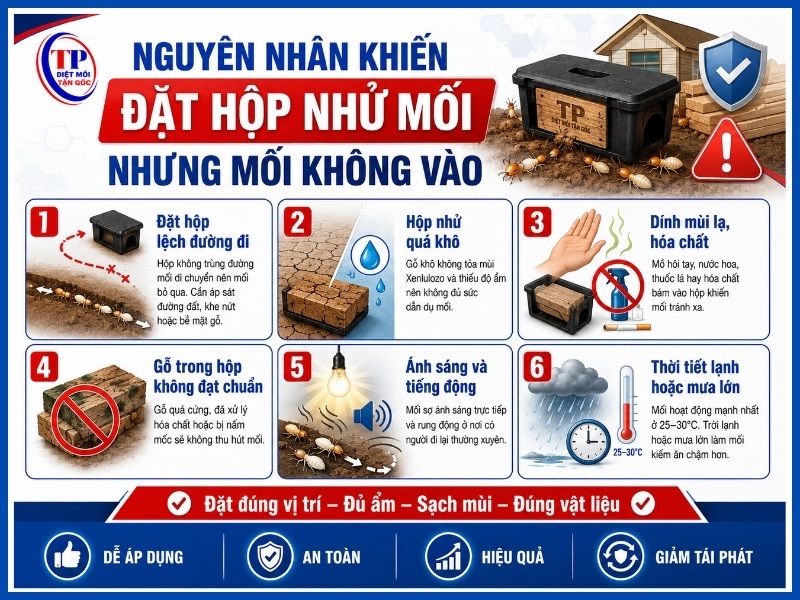 nguyên nhân khiến đặt hộp nhử mối nhưng mối không vào