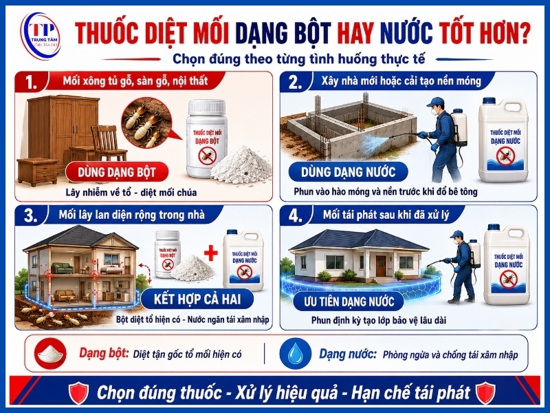 Thuốc diệt mối dạng bột hay nước tốt hơn?