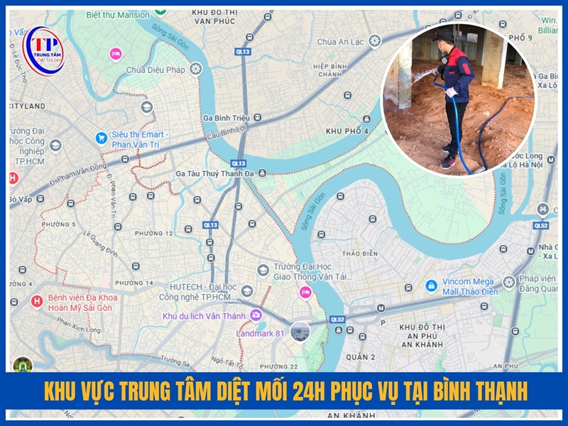 Khu vực Trung Tâm Diệt Mối 24H phục vụ tại Bình Thạnh
