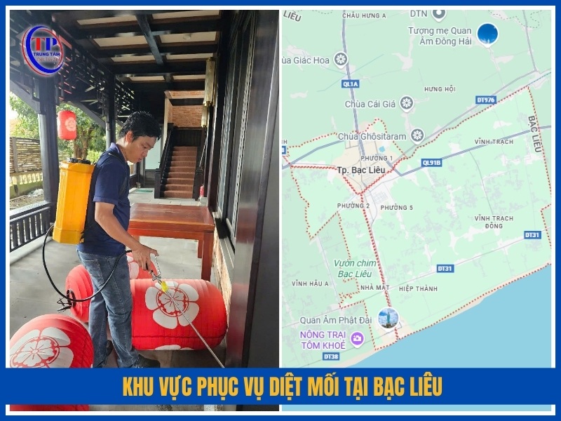 Khu vực phục vụ diệt mối tại Bạc Liêu